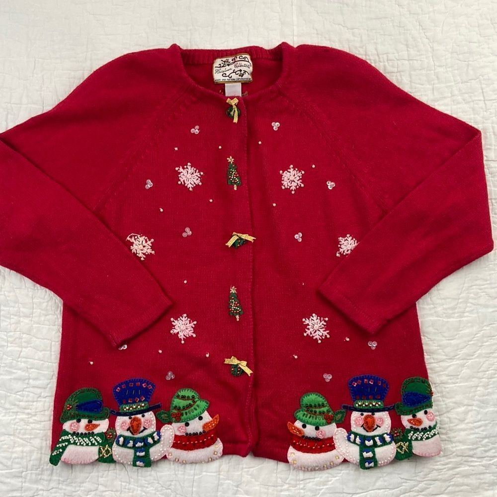 Vintage Heirloom Collectibles Christmas Embroidered Cardigan size Small